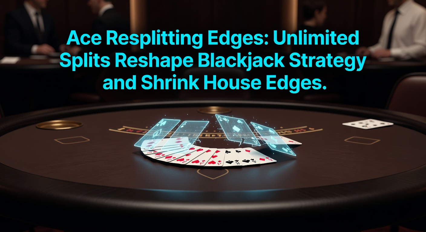 Blackjack table showing multiple ace splits turning one hand into several strong plays, with chips stacked high beside the dealt cards