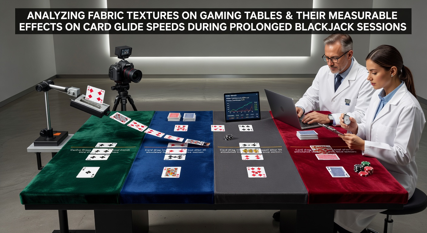 Close-up view of different gaming table fabrics showing felt and speed cloth textures under casino lighting