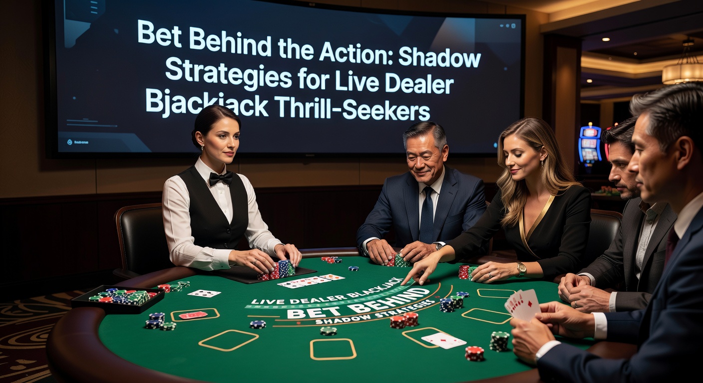 Live dealer blackjack table with multiple players betting behind seated participants, capturing the thrill of shadow play in a bustling online casino environment