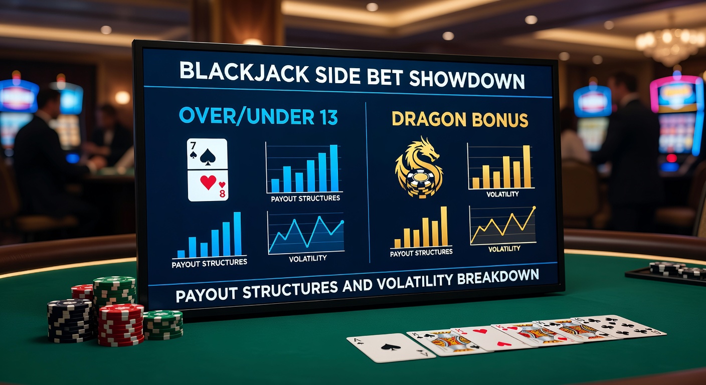 Dragon Bonus payout chart glowing on a digital blackjack interface with suited card illustrations