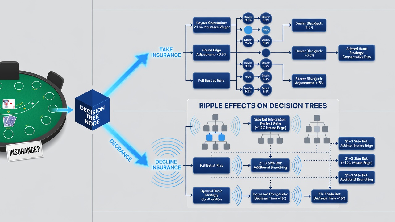 Diagram of decision tree branches for blackjack insurance combined with side bets