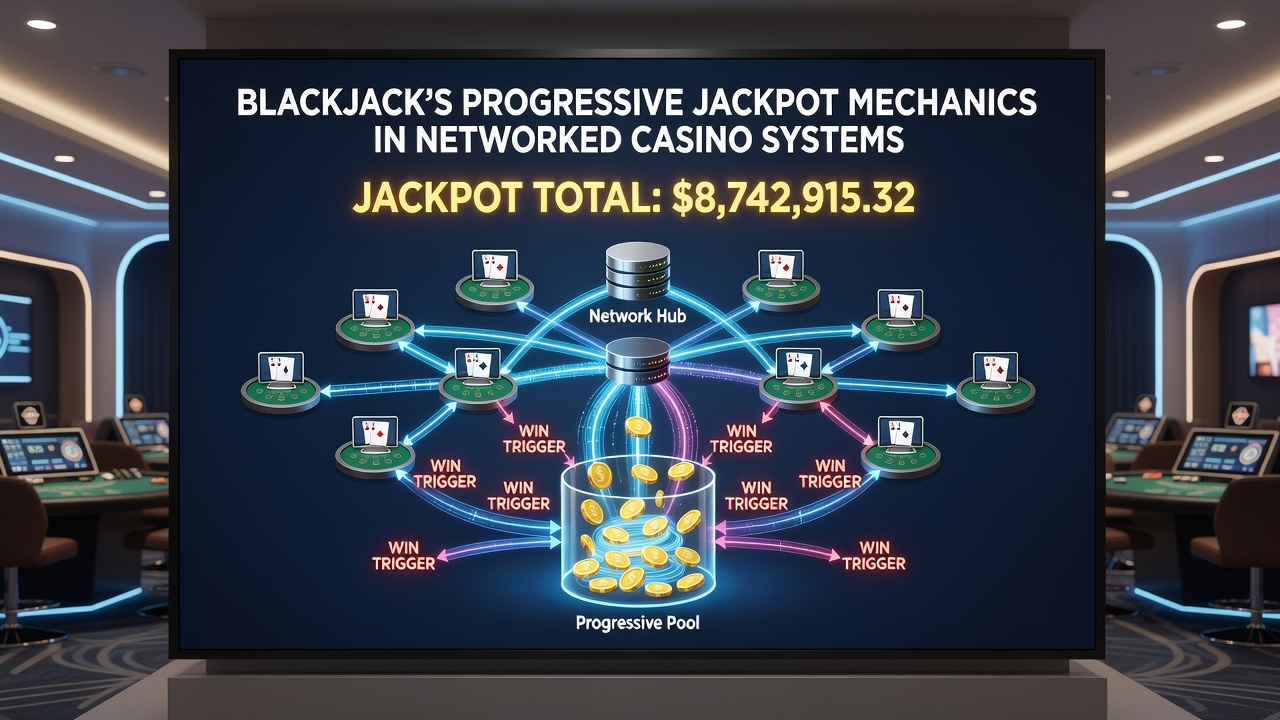Close-up of a progressive jackpot display on a blackjack table showing linked network meter