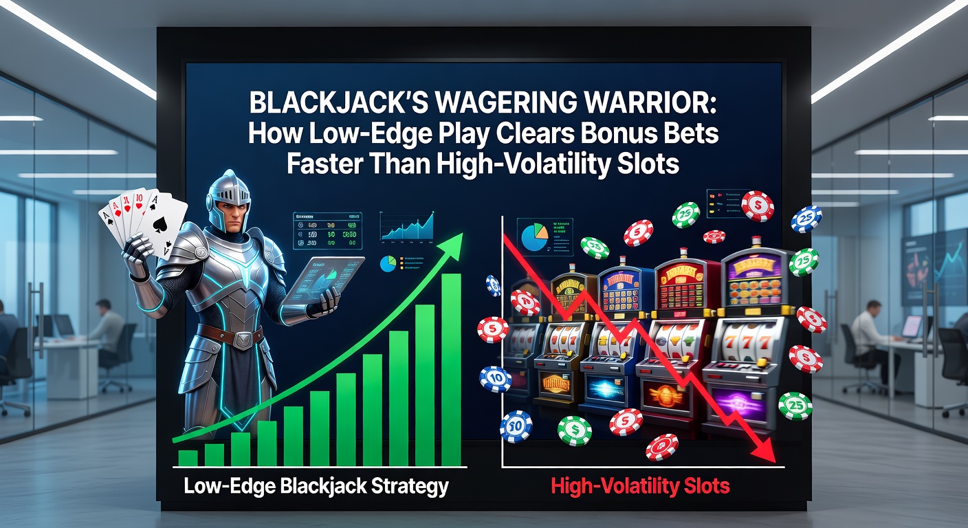 Graph comparing wagering progress: steady blackjack line climbing versus erratic high-volatility slot spikes and drops