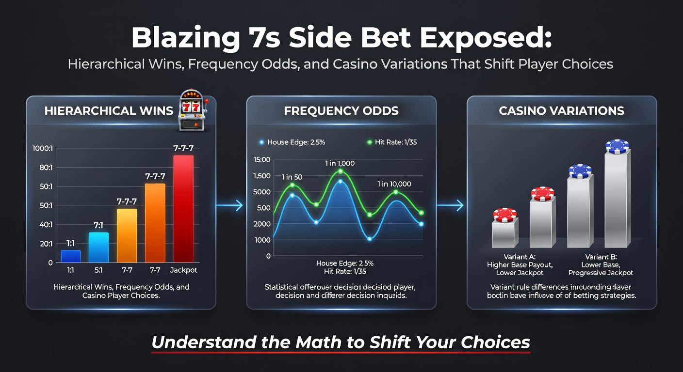 Blazing 7s side bet payout table displayed on a blackjack table, highlighting tiered wins from single sevens to seven suited sevens