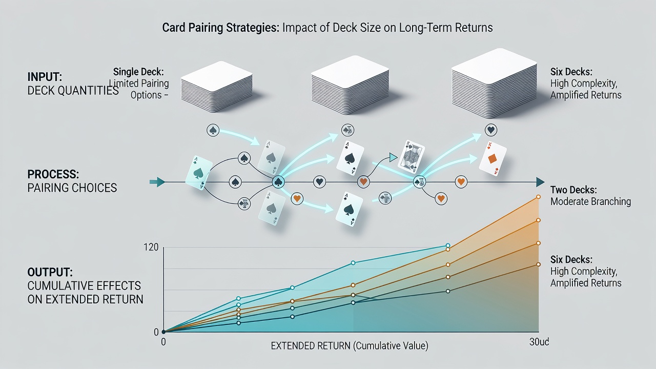 Digital blackjack interface displaying multiple deck indicators and pair split options during gameplay