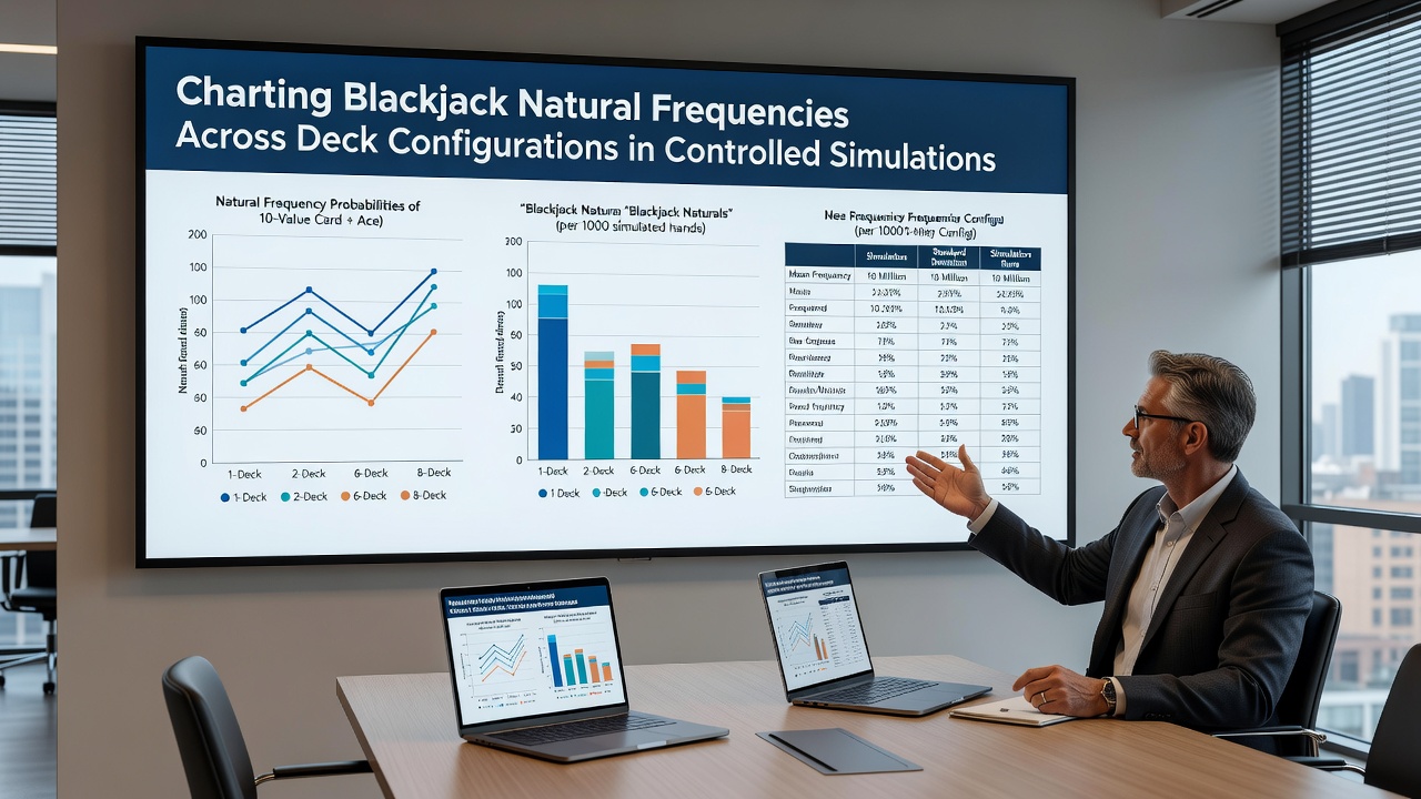 Detailed graphs comparing natural blackjack rates across one through eight deck simulations