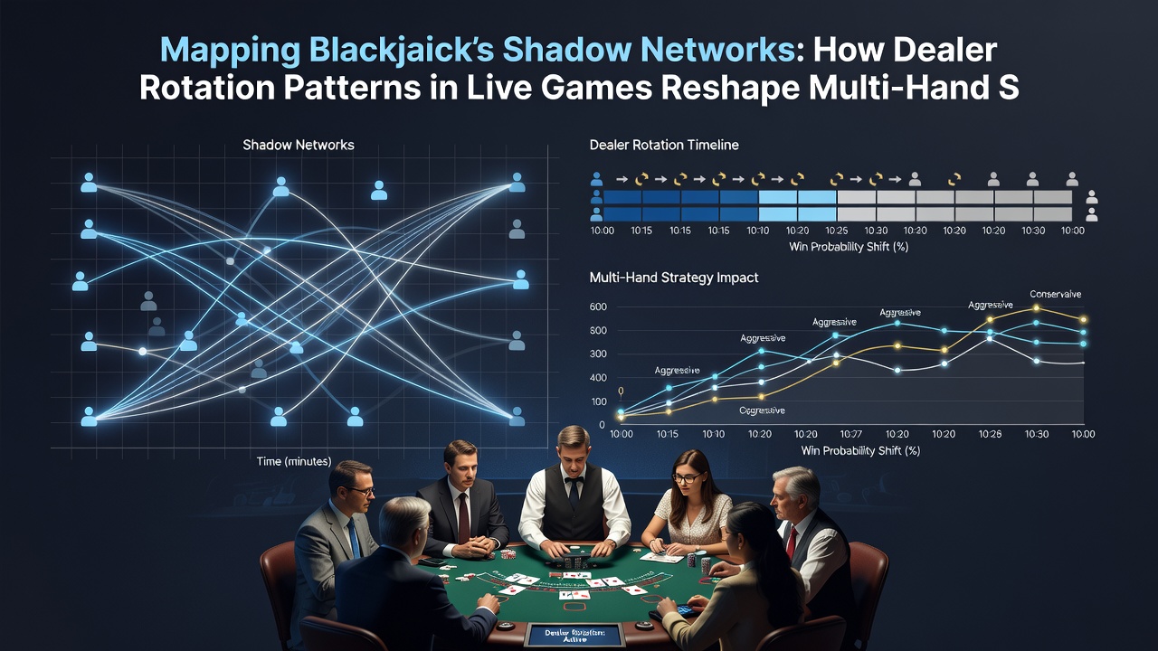 Casino floor view showing multiple blackjack tables and dealer shift changes affecting gameplay flow