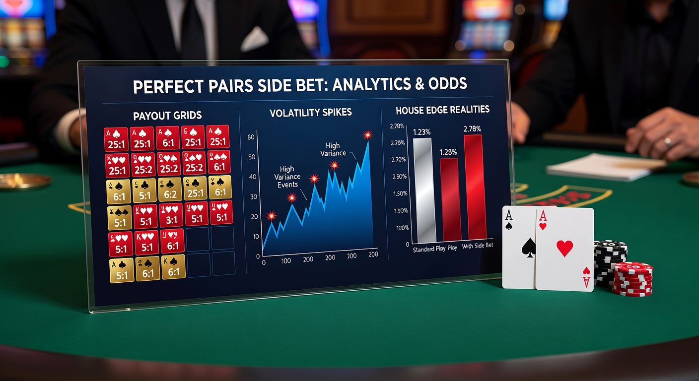 Close-up of a blackjack hand showing a perfect pair of suited aces with side bet payout lighting up on the table screen