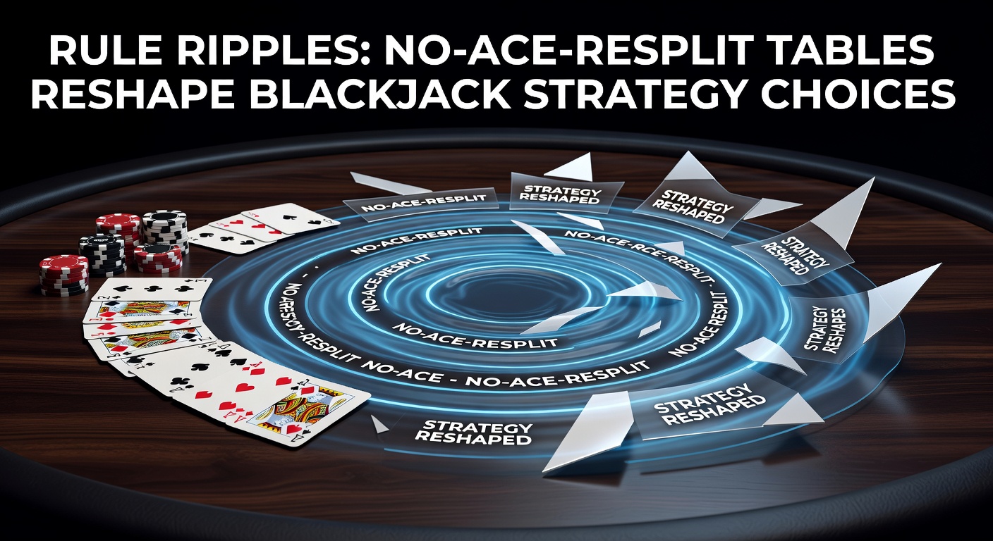 Blackjack table with no-ace-resplit rule signage, players adjusting strategies mid-hand