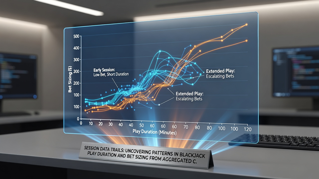 Graphs and charts displaying blackjack session data trends from casino reports