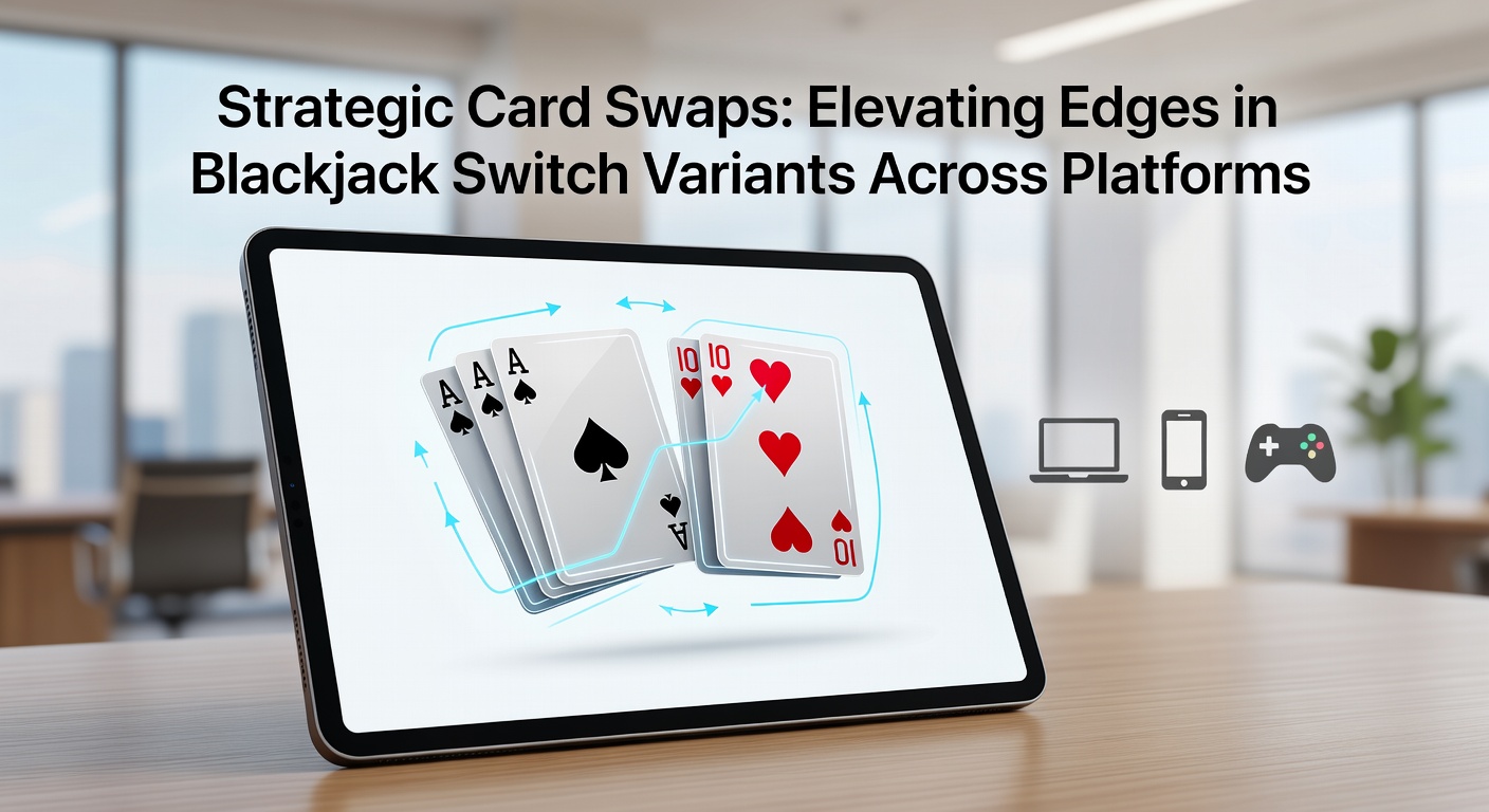 A close-up view of a Blackjack Switch table where players swap second cards between two hands, cards mid-swap with dealer peeking at blackjack possibilities.