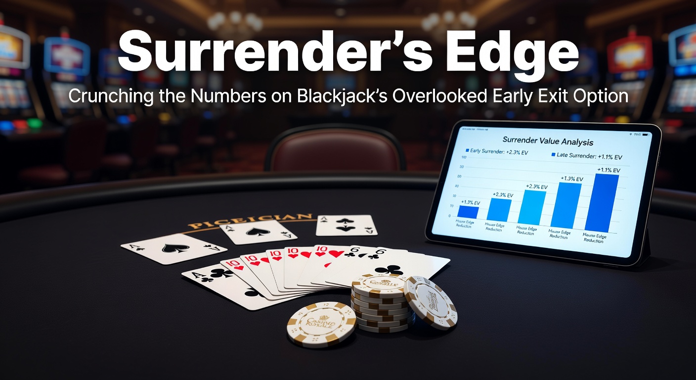 A blackjack table with chips and cards, highlighting the surrender option in play
