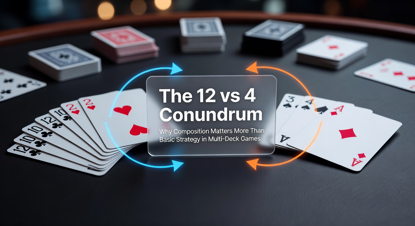 Strategy chart illustrating 12 vs dealer 4 decisions across various hand compositions in six-deck blackjack