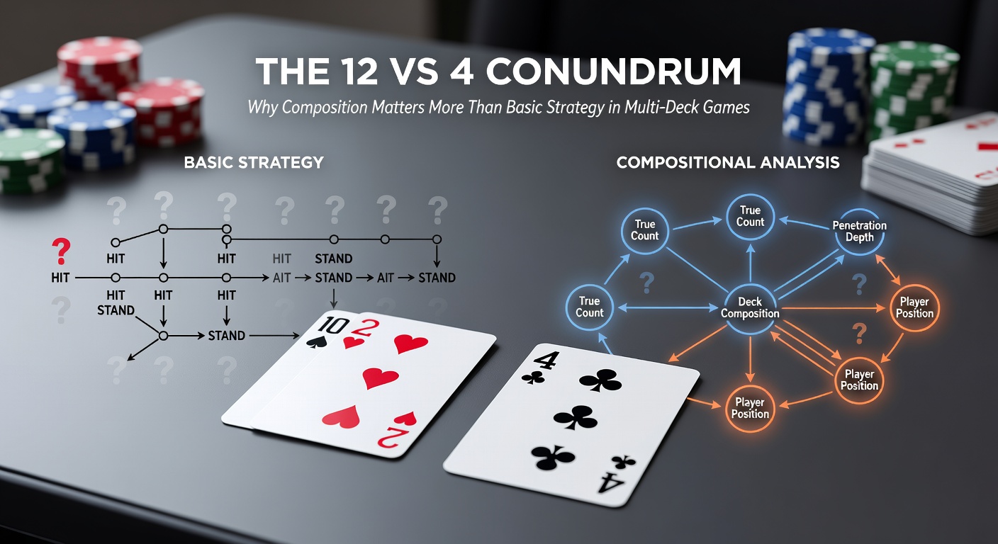 Simulation graph comparing EV for different 12 compositions against dealer 4 in multi-deck blackjack
