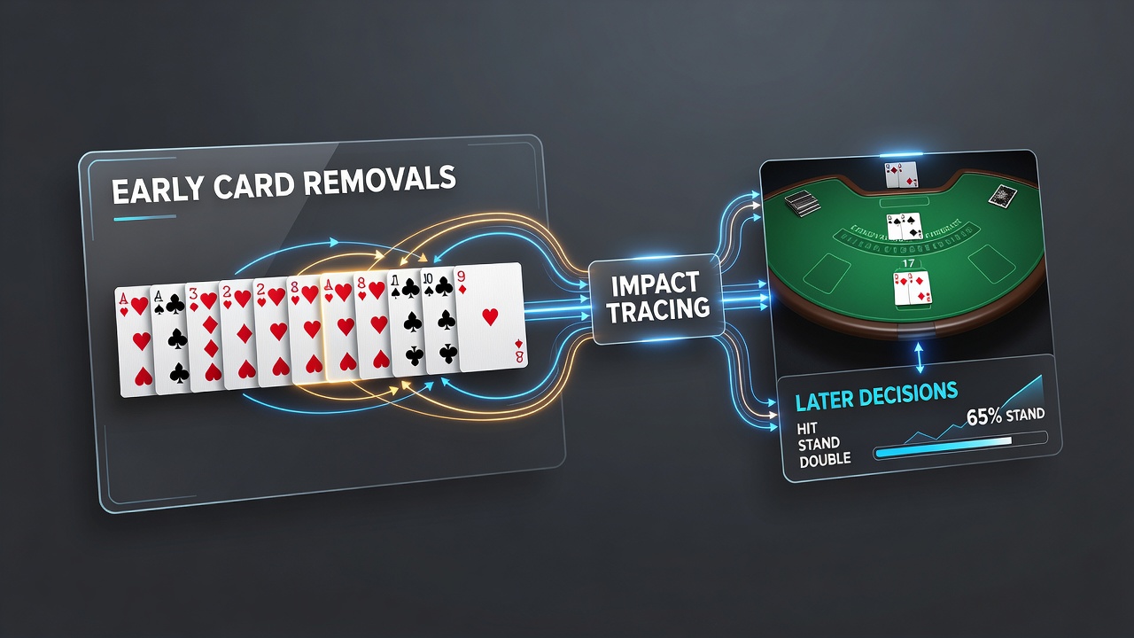 Blackjack table with cards being dealt in sequence during continuous play