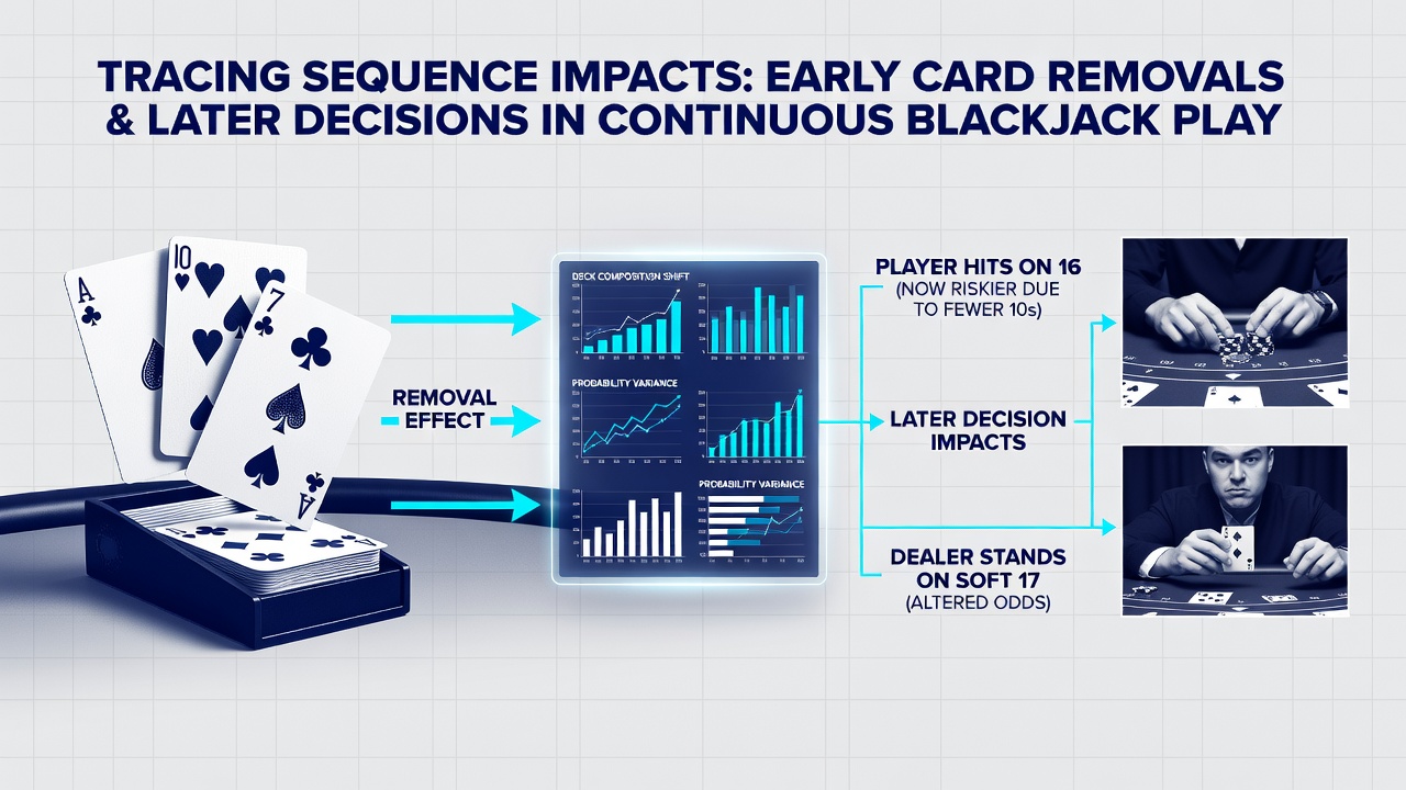 Detailed view of blackjack cards laid out showing early removals and remaining deck composition