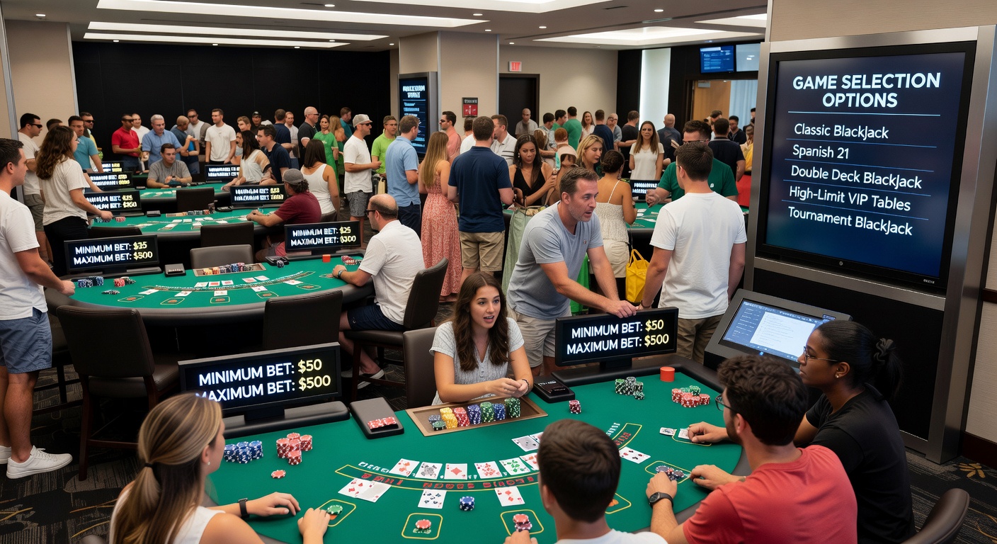 Coastal casino floor showing increased blackjack tables with tourists during high season