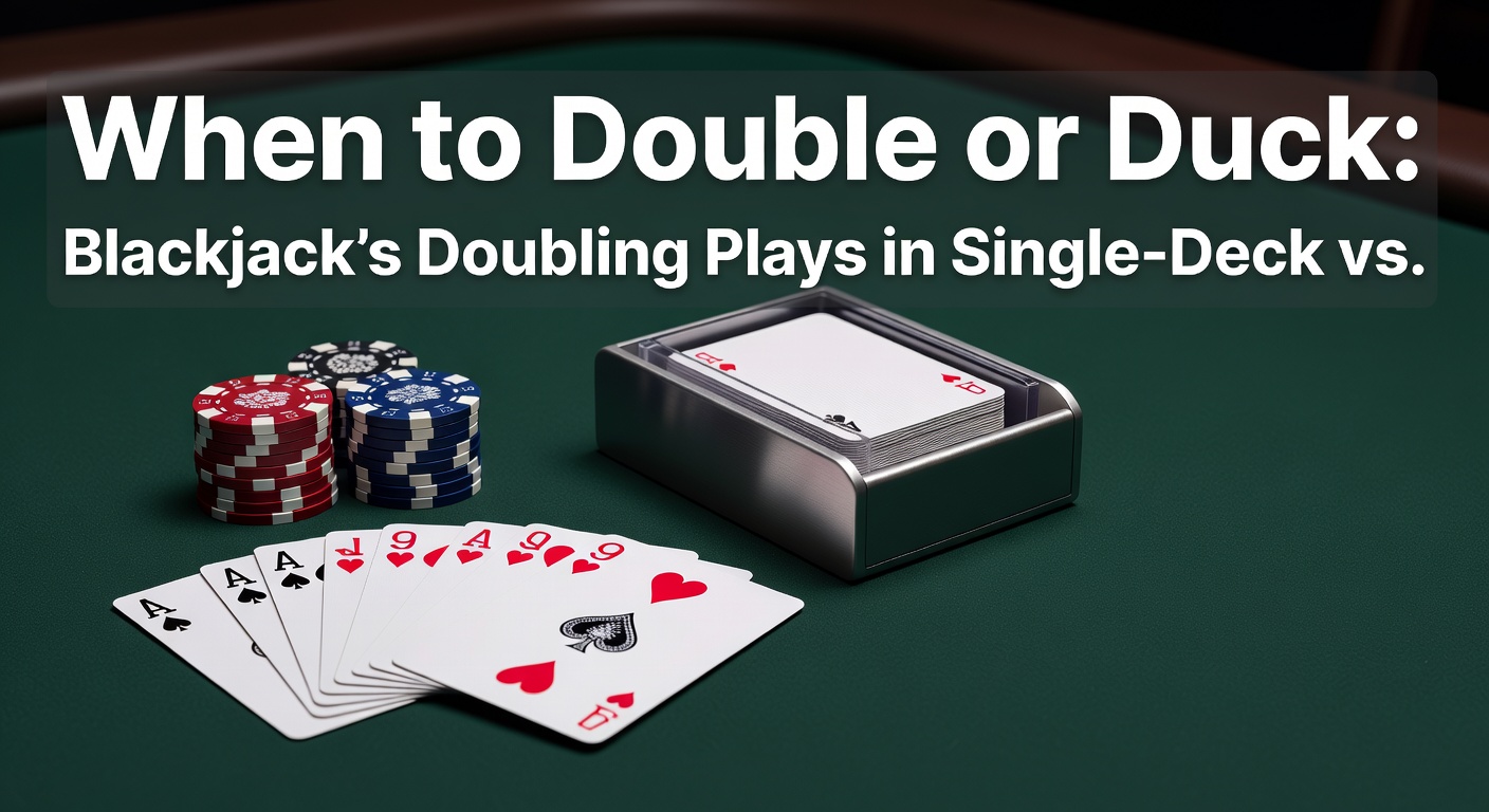 Close-up of a blackjack table showing a player doubling down on 11 against dealer 6, chips stacked neatly beside the original bet